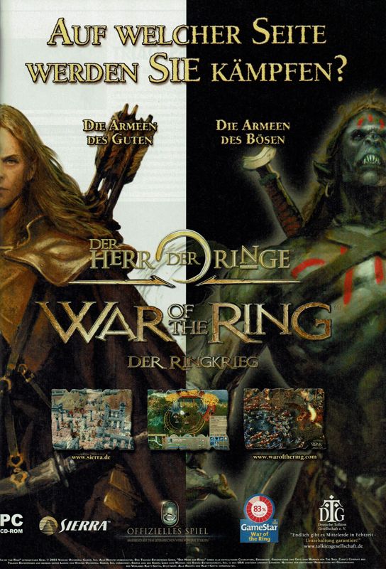 The Lord of the Rings: War of the Ring Magazine Advertisement (Magazine Advertisements): GameStar (Germany), Issue 01/2004
