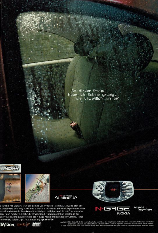 Tony Hawk's Pro Skater Magazine Advertisement (Magazine Advertisements): GameStar (Germany), Issue 01/2004