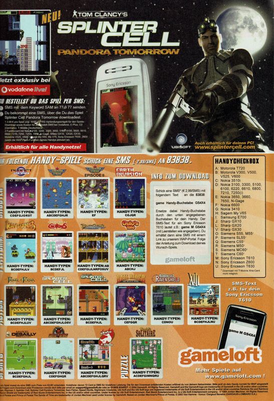 Tom Clancy's Splinter Cell: Pandora Tomorrow Magazine Advertisement (Magazine Advertisements): GameStar (Germany), Issue 05/2004