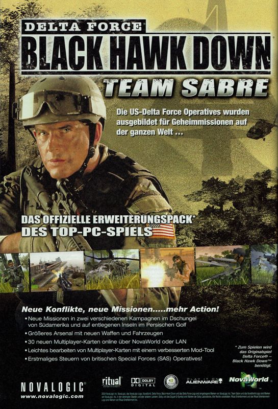 Delta Force: Black Hawk Down - Team Sabre Magazine Advertisement (Magazine Advertisements): GameStar (Germany), Issue 04/2004