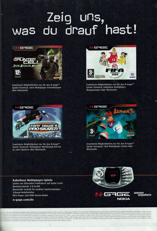 Tom Clancy's Splinter Cell Magazine Advertisement (Magazine Advertisements): GameStar (Germany), Issue 04/2004