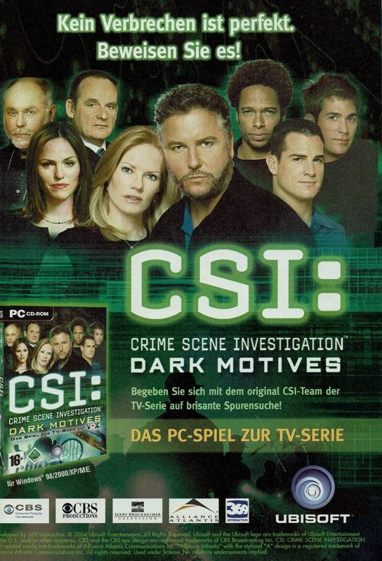 CSI: Crime Scene Investigation - Dark Motives Magazine Advertisement (Magazine Advertisements): GameStar (Germany), Issue 07/2004