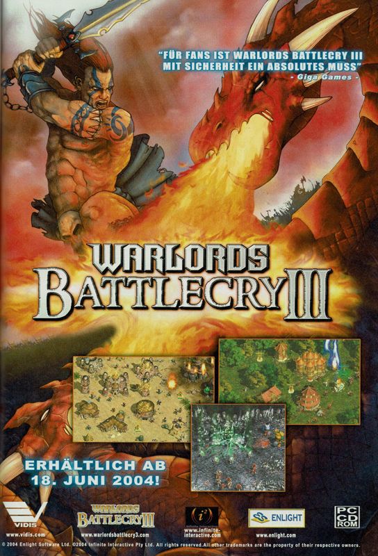 Warlords: Battlecry III Magazine Advertisement (Magazine Advertisements): GameStar (Germany), Issue 08/2004