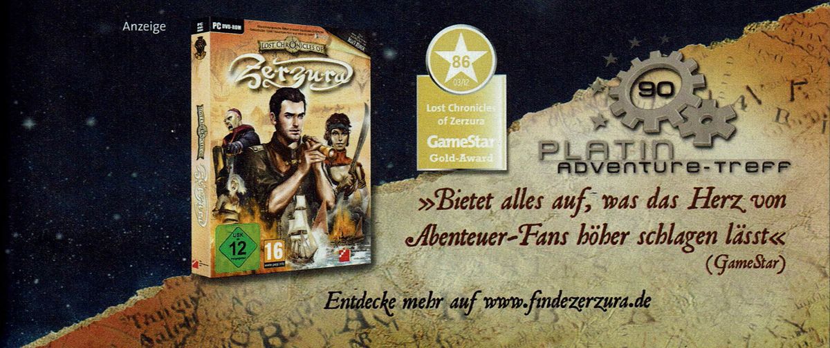 Lost Chronicles of Zerzura Magazine Advertisement (Magazine Advertisements): GameStar (Germany), Issue 04/2012