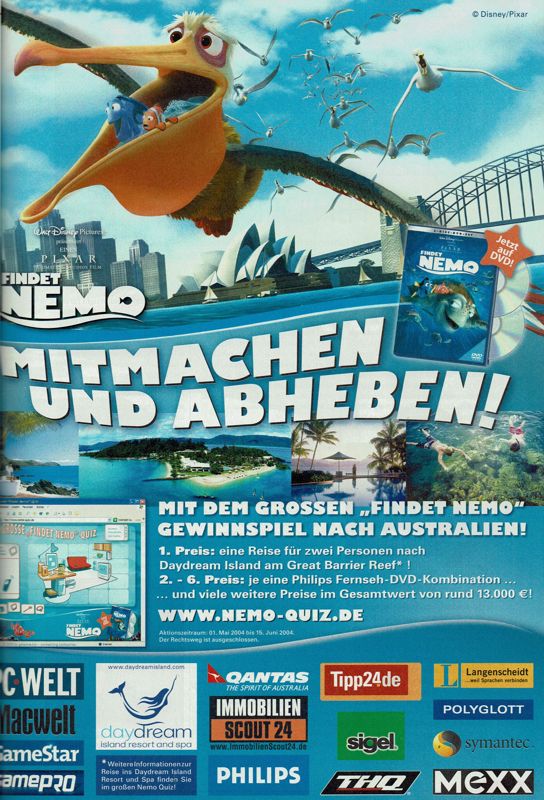 Disney•Pixar Finding Nemo Magazine Advertisement (Magazine Advertisements): GameStar (Germany), Issue 06/2004