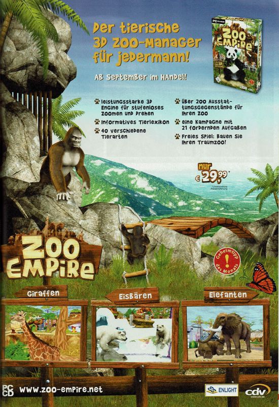 Zoo Empire Magazine Advertisement (Magazine Advertisements): GameStar (Germany), Issue 10/2004