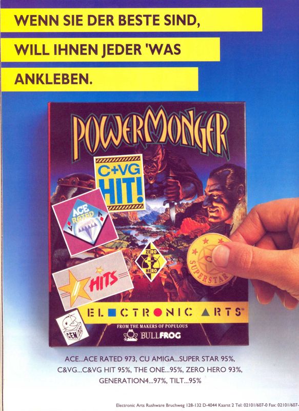 PowerMonger Magazine Advertisement (Magazine Advertisements): ASM (Germany), Issue 01/1991