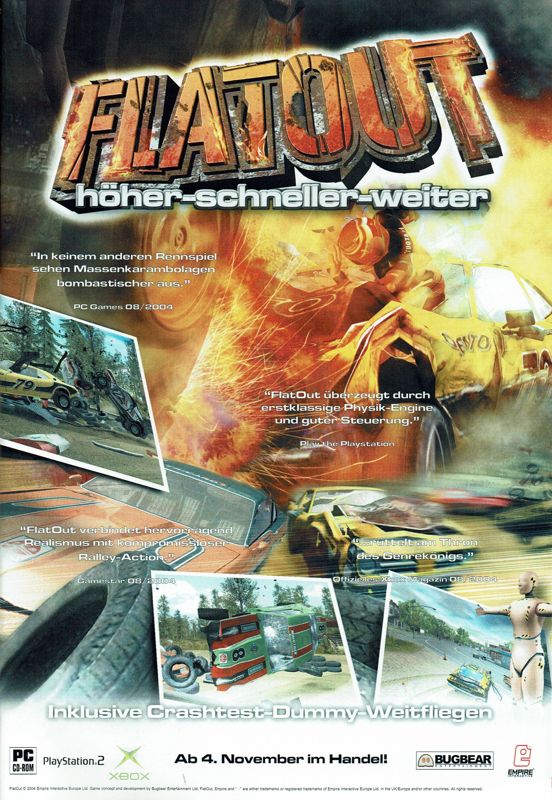 FlatOut Magazine Advertisement (Magazine Advertisements): GameStar (Germany), Issue 11/2004