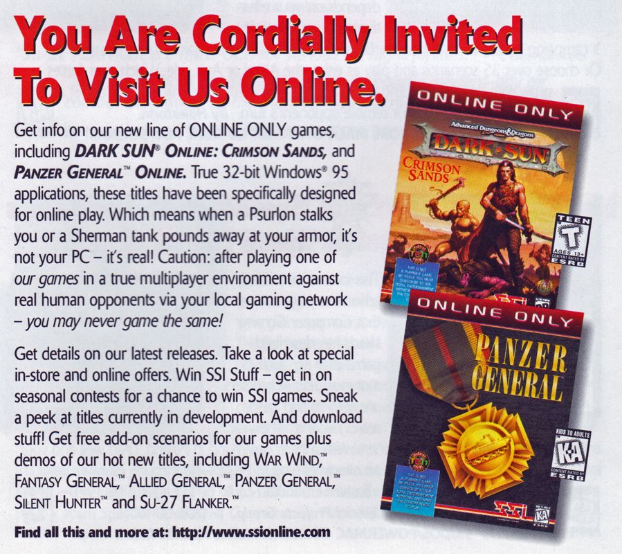 AD&D Dark Sun Online: Crimson Sands Catalogue (Catalogue Advertisements): SSI Catalog 1996-1997