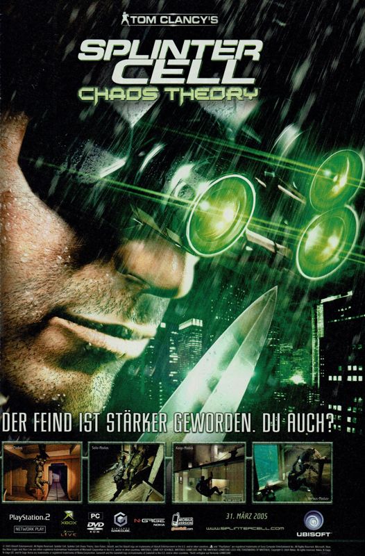 Tom Clancy's Splinter Cell: Chaos Theory Magazine Advertisement (Magazine Advertisements): GameStar (Germany), Issue 04/2005