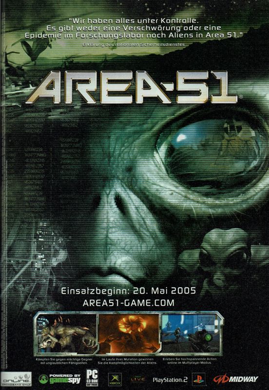 Area-51 Magazine Advertisement (Magazine Advertisements): GameStar (Germany), Issue 06/2005