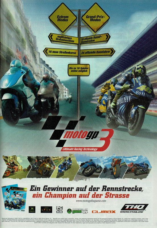 MotoGP: Ultimate Racing Technology 3 Magazine Advertisement (Magazine Advertisements): GameStar (Germany), Issue 10/2005