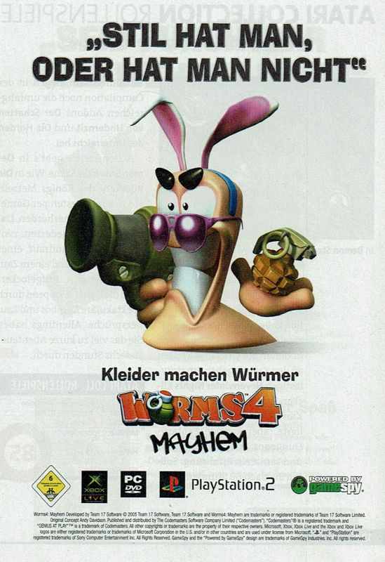 Worms 4: Mayhem Magazine Advertisement (Magazine Advertisements): GameStar (Germany), Issue 09/2005 Part 1