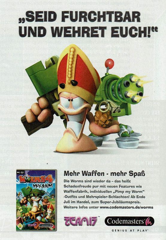 Worms 4: Mayhem Magazine Advertisement (Magazine Advertisements): GameStar (Germany), Issue 09/2005 Part 2