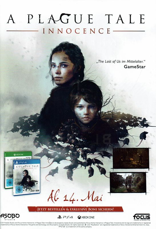 A Plague Tale: Innocence Magazine Advertisement (Magazine Advertisements): GameStar (Germany), Issue 05/2019