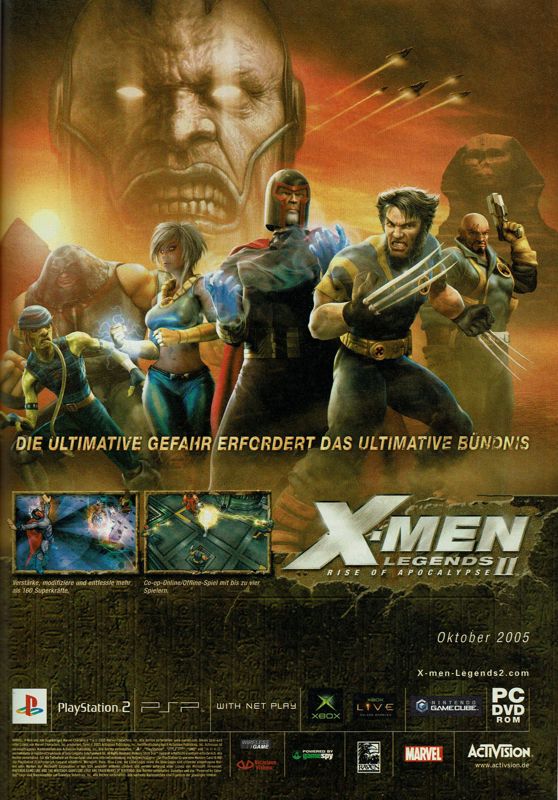 X-Men: Legends II - Rise of Apocalypse Magazine Advertisement (Magazine Advertisements): GameStar (Germany), Issue 11/2005
