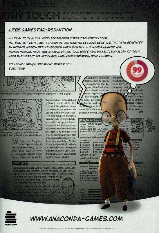Tony Tough 2: A Rake's Progress Magazine Advertisement (Magazine Advertisements): GameStar (Germany), Issue 01/2006