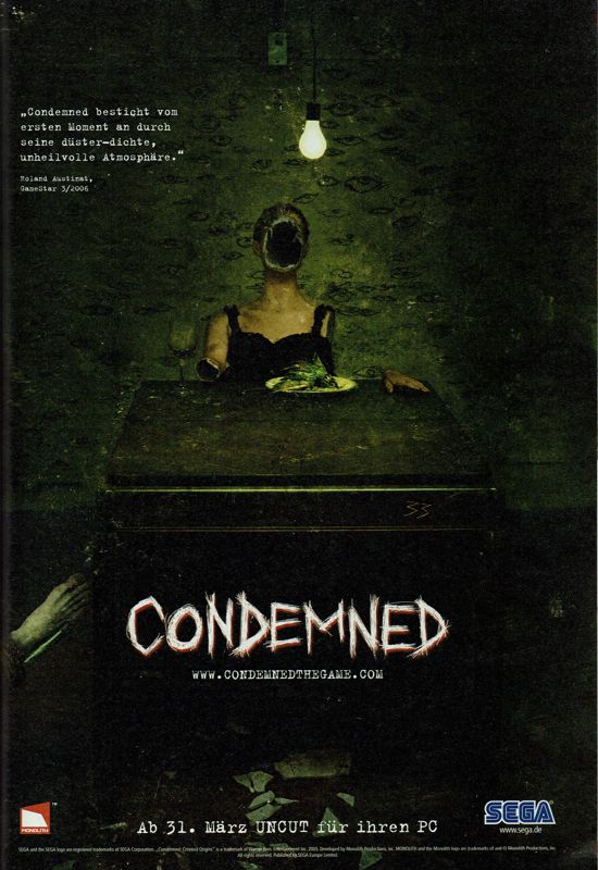 Condemned: Criminal Origins Magazine Advertisement (Magazine Advertisements): GameStar (Germany), Issue 03/2006