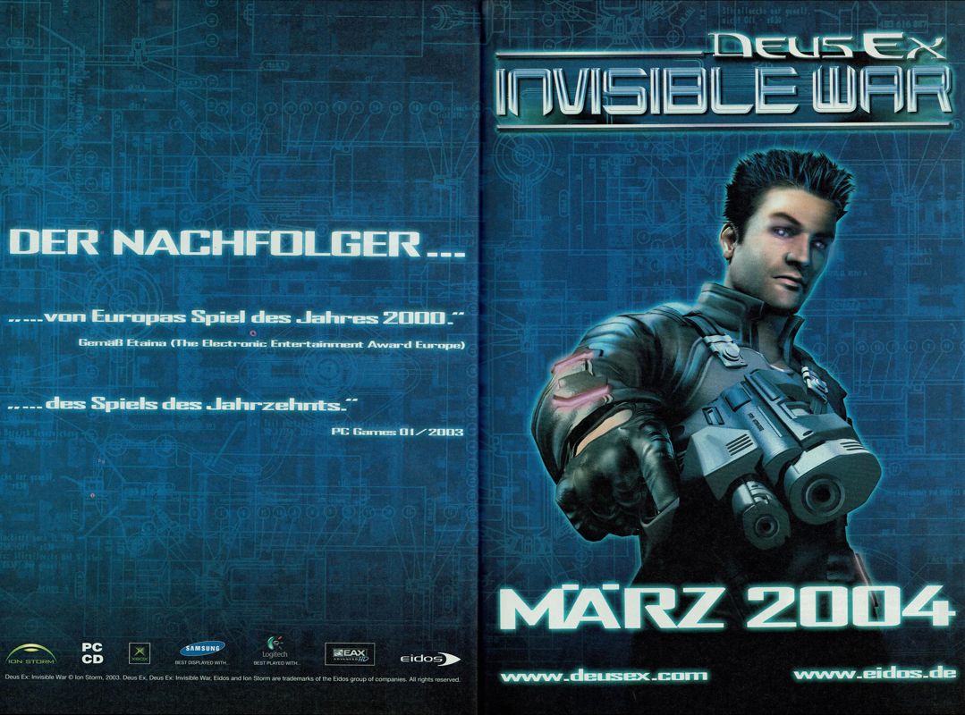 Deus Ex: Invisible War Magazine Advertisement (Magazine Advertisements): PC Games (Germany), Issue 02/2004