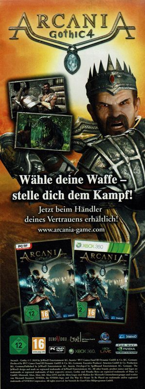 ArcaniA: Gothic 4 Magazine Advertisement (Magazine Advertisements): PC Action (Germany), Issue 12/2010 GamesCom Insert