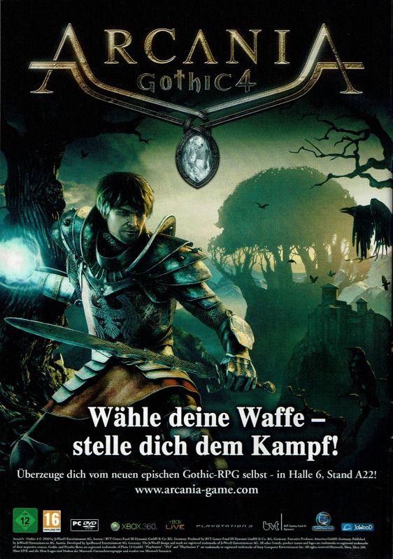 ArcaniA: Gothic 4 Magazine Advertisement (Magazine Advertisements): PC Games (Germany), Issue 08/2010