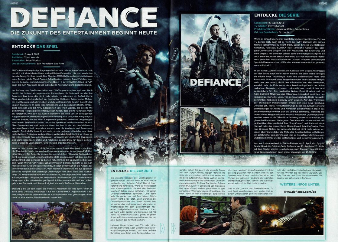 Defiance Magazine Advertisement (Magazine Advertisements): GameStar (Germany), Issue 05/2013