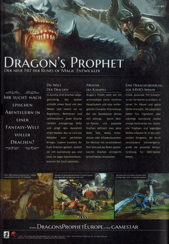 Dragon's Prophet Magazine Advertisement (Magazine Advertisements): GameStar (Germany), Issue 07/2013