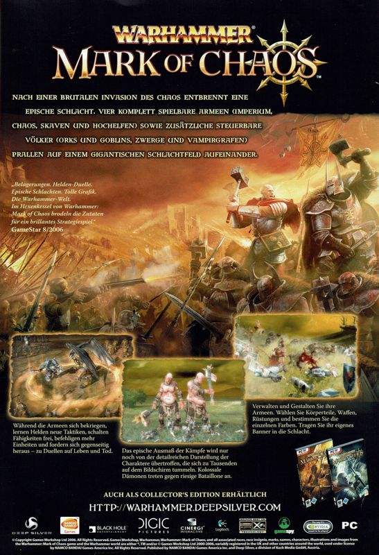 Warhammer: Mark of Chaos Magazine Advertisement (Magazine Advertisements): GameStar (Germany), Issue 12/2006