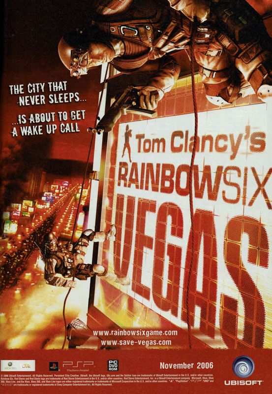 Tom Clancy's Rainbow Six: Vegas Magazine Advertisement (Magazine Advertisements): GameStar (Germany), Issue 12/2006