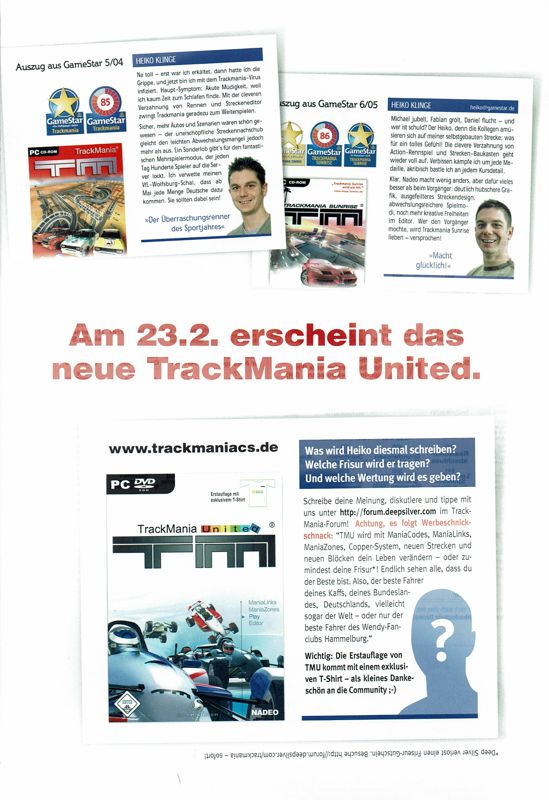 TrackMania United Magazine Advertisement (Magazine Advertisements): GameStar (Germany), Issue 02/2007