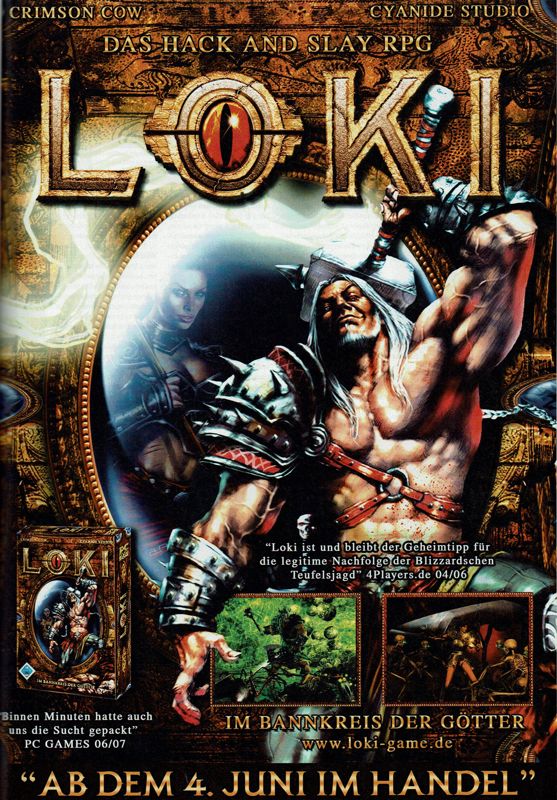 Loki: Heroes of Mythology Magazine Advertisement (Magazine Advertisements): GameStar (Germany), Issue 08/2007