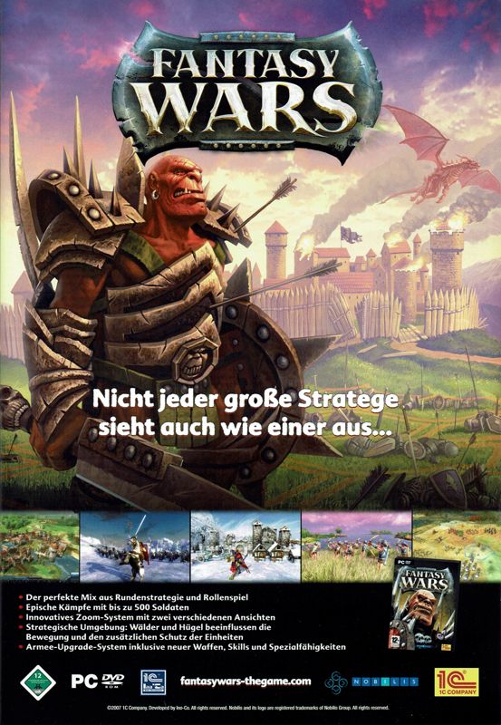 Fantasy Wars Magazine Advertisement (Magazine Advertisements): GameStar (Germany), Issue 12/2007
