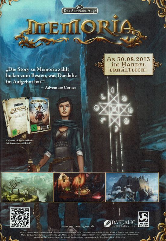 The Dark Eye: Memoria Magazine Advertisement (Magazine Advertisements): GameStar (Germany), Issue 09/2013