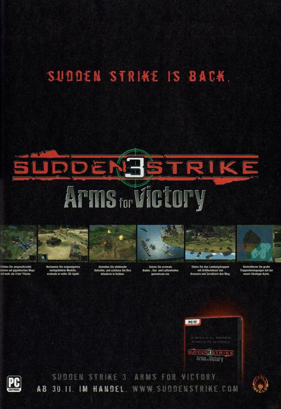 Sudden Strike 3: Arms for Victory Magazine Advertisement (Magazine Advertisements): GameStar (Germany), Issue 12/2007