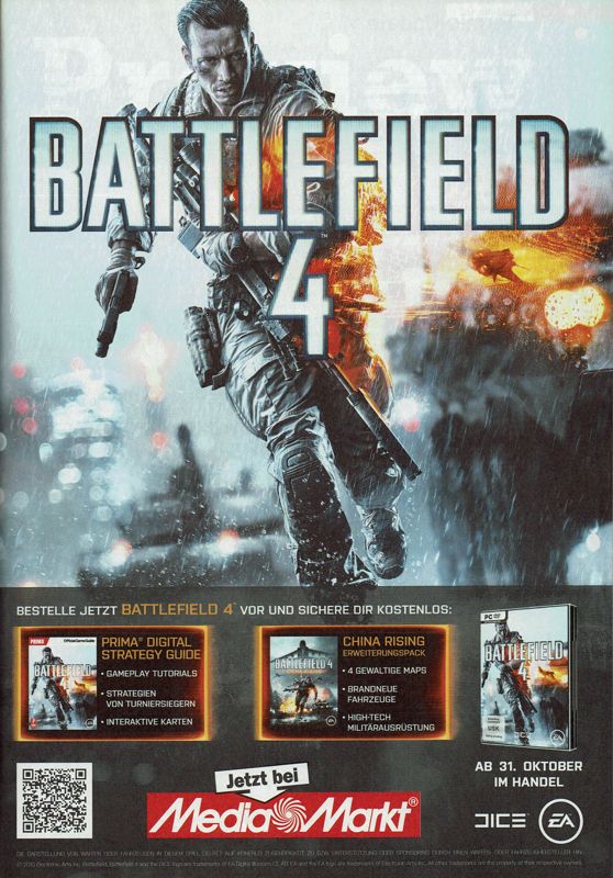 Battlefield 4 Magazine Advertisement (Magazine Advertisements): GameStar (Germany), Issue 09/2013