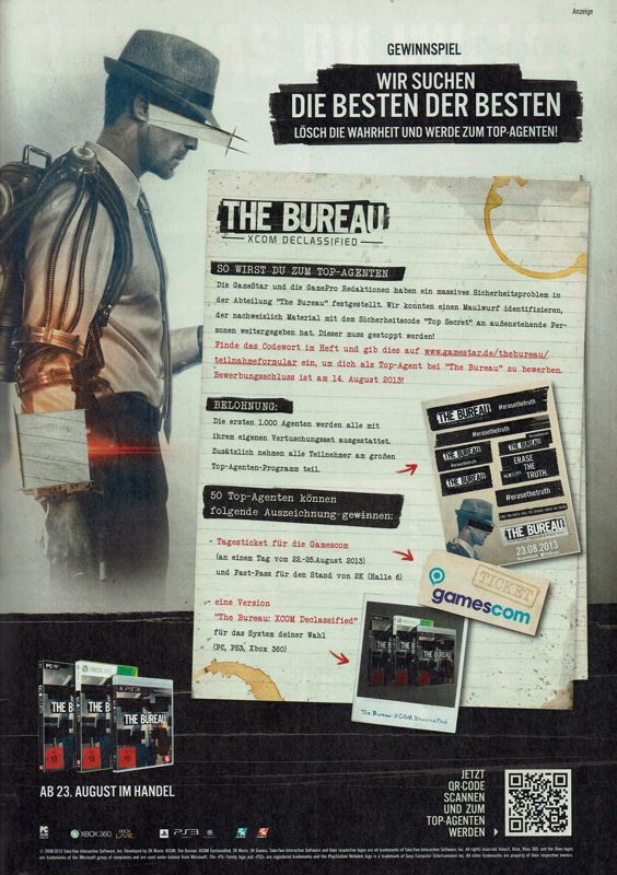 The Bureau: XCOM Declassified Magazine Advertisement (Magazine Advertisements): GameStar (Germany), Issue 09/2013