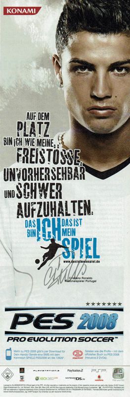 PES 2008: Pro Evolution Soccer Magazine Advertisement (Magazine Advertisements): GameStar (Germany), Issue 12/2007 Part 1