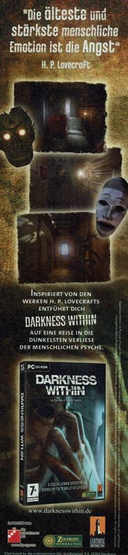 Darkness Within: In Pursuit of Loath Nolder Magazine Advertisement (Magazine Advertisements): GameStar (Germany), Issue 01/2008