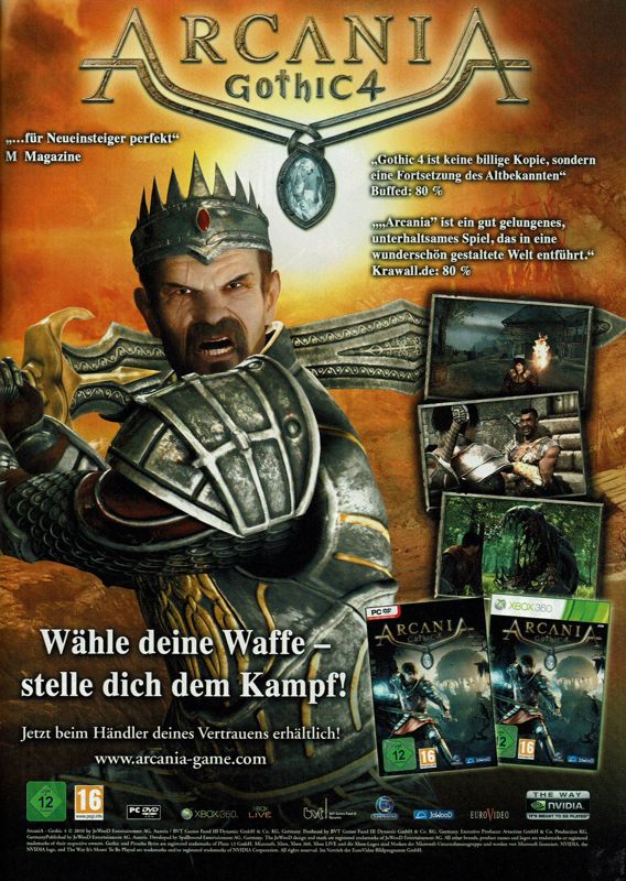 ArcaniA: Gothic 4 Magazine Advertisement (Magazine Advertisements): PC Games (Germany), Issue 12/2010