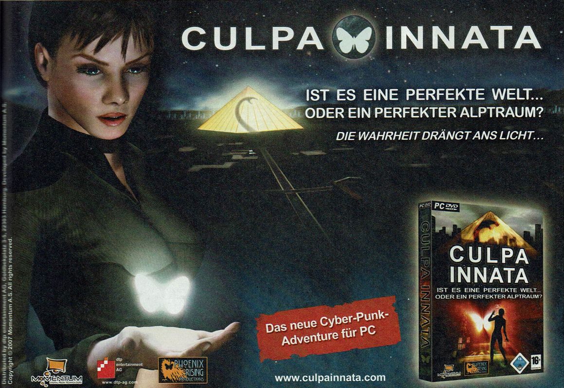 Culpa Innata Magazine Advertisement (Magazine Advertisements): GameStar (Germany), Issue 01/2008
