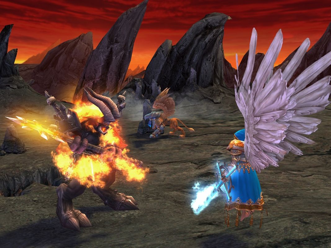 Heroes of Might and Magic V Screenshot (Ubisoft Press Kit E3 2005): Inferno battle archdemon vs archangel