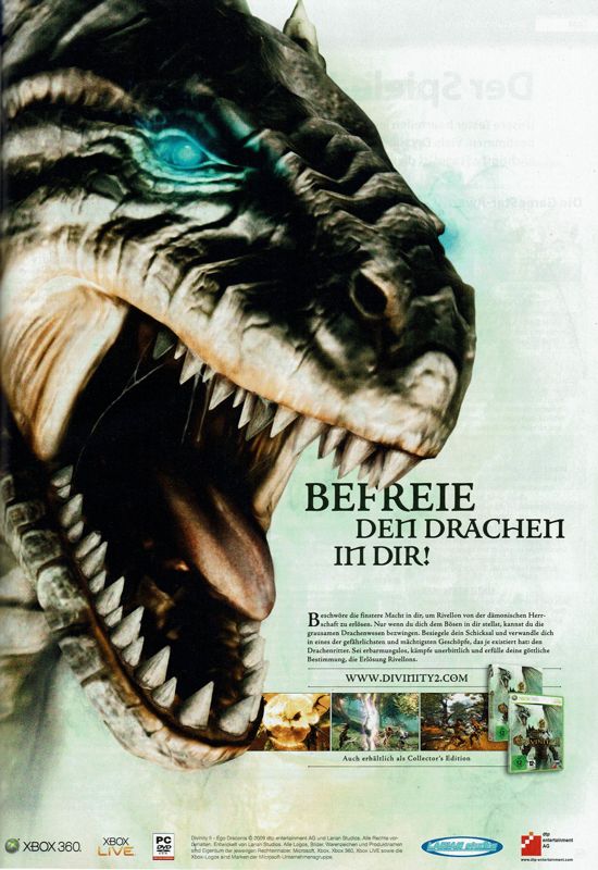 Divinity II: Ego Draconis Magazine Advertisement (Magazine Advertisements): GameStar (Germany), Issue 08/2009 Part 2