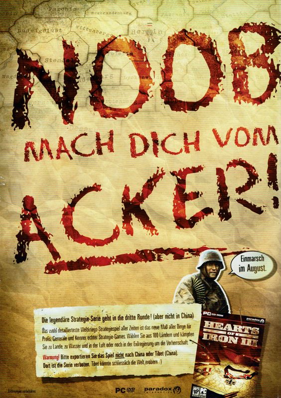 Hearts of Iron III Magazine Advertisement (Magazine Advertisements): GameStar (Germany), Issue 09/2009