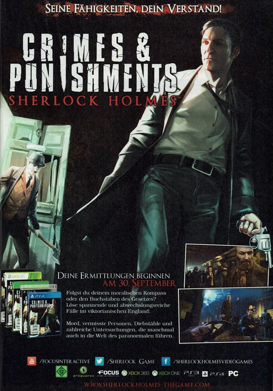 Crimes & Punishments: Sherlock Holmes Magazine Advertisement (Magazine Advertisements): GameStar (Germany), Issue 09/2014