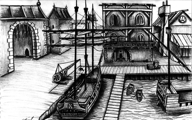 The Elder Scrolls Adventures: Redguard Concept Art (Official site - pre-production sketches (2001)): Harbor