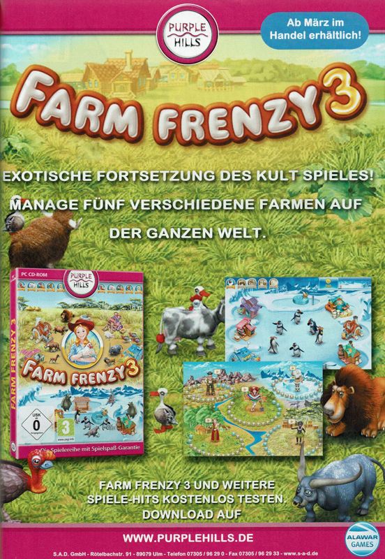 Farm Frenzy 3 Magazine Advertisement (Magazine Advertisements): GameStar (Germany), Issue 04/2010