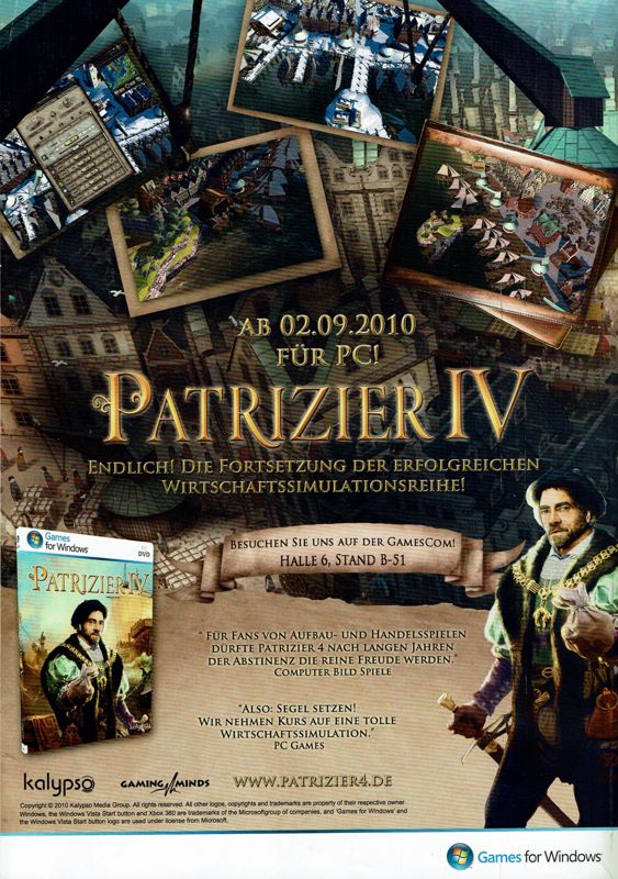 Patrician IV: Conquest by Trade Magazine Advertisement (Magazine Advertisements): GameStar (Germany), Issue 09/2010