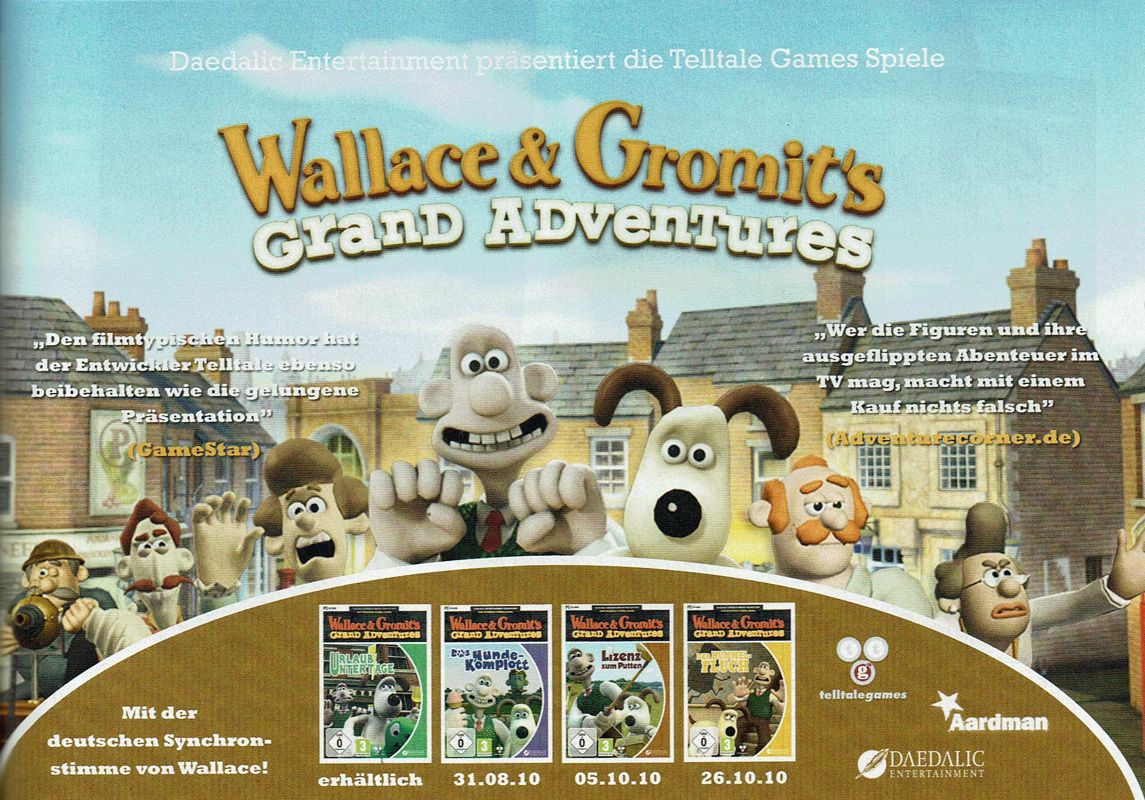 Wallace & Gromit's Grand Adventures Magazine Advertisement (Magazine Advertisements): GameStar (Germany), Issue 10/2010