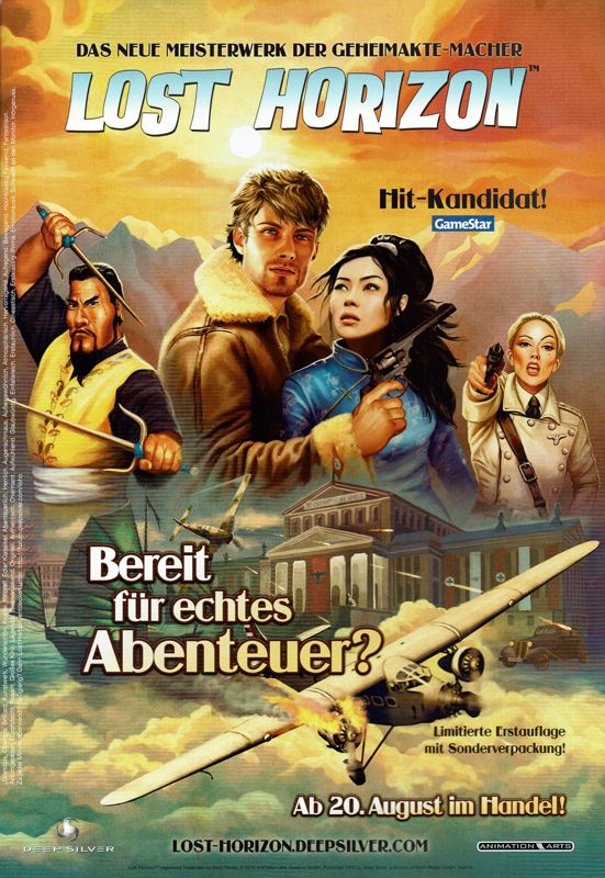 Lost Horizon Magazine Advertisement (Magazine Advertisements): GameStar (Germany), Issue 10/2010