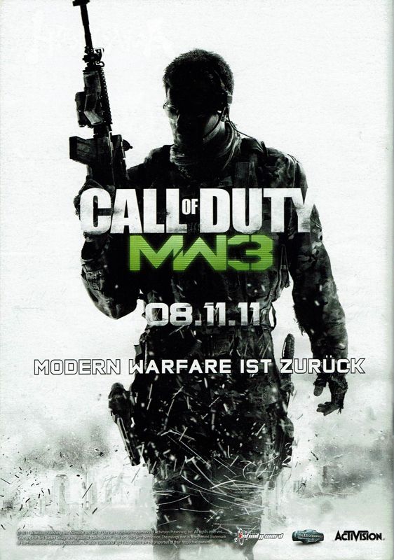 Call of Duty: MW3 Magazine Advertisement (Magazine Advertisements): PC Games (Germany), Issue 08/2011 GamesCom Insert